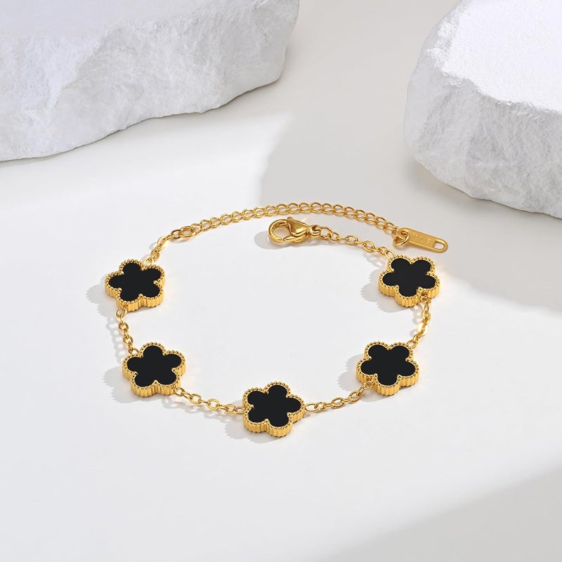 MPRAINBOW Women Gold Bracelets Jewelry Set - 18K Gold Plated Floral Bracelets,Stainless Steel Charm Bracelet Non-Tarnish,Adjustable lucky Chain Set Trendy Gift,Christmas Valentines Birthday Gifts for Girlfriend - Image 4